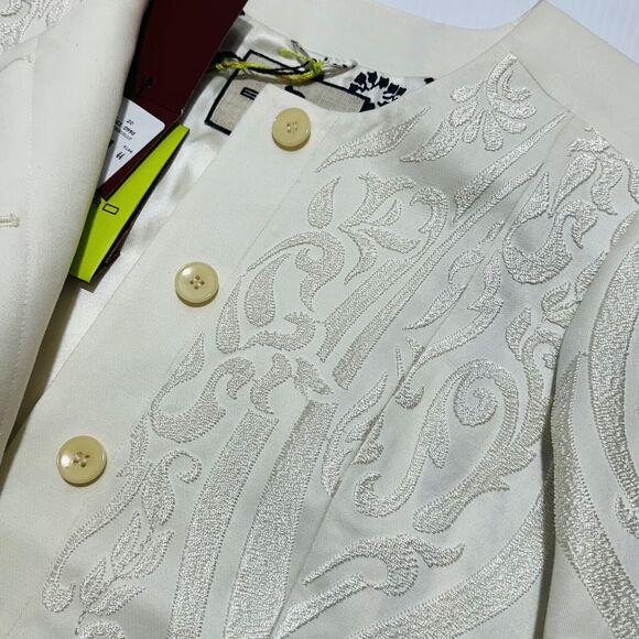 ETRO 44 US/8 Milano Jacket White Silk Lined embroidered Button Front NWT $3550 - Picture 9 of 9